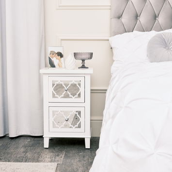 White Mirrored Bedside Table - Sabrina White Range