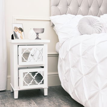 White Mirrored Bedside Table - Sabrina White Range