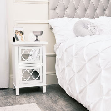 White Mirrored Bedside Table - Sabrina White Range