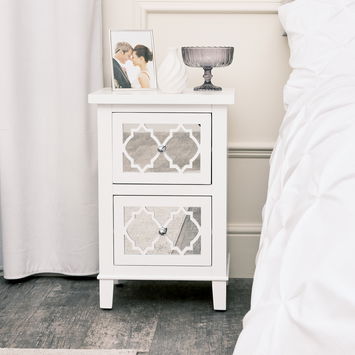 White Mirrored Bedside Table - Sabrina White Range