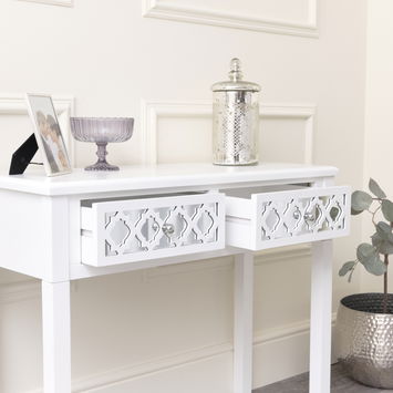 White Mirrored Console Table / Dressing Table & Pair of White Mirrored Bedside Tables - Sabrina White Range