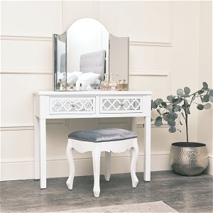 White Mirrored Lattice Console Table / Dressing Table - Sabrina White Range