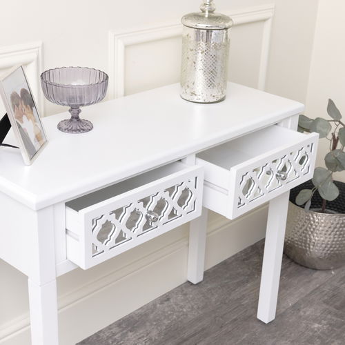 White Mirrored Lattice Console Table / Dressing Table - Sabrina White Range