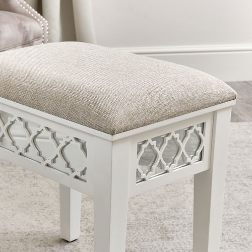 White Mirrored Lattice Stool - Sabrina White Range