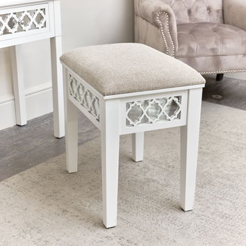 White Mirrored Stool - Sabrina White Range