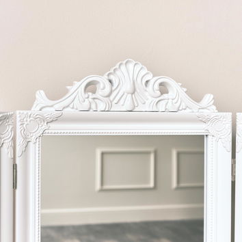 White Ornate Dressing Table Triple Mirror