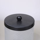 White Patterned Glass Bathroom Canister with Black Lid