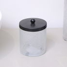White Patterned Glass Bathroom Canister with Black Lid