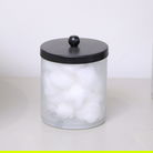 White Patterned Glass Bathroom Canister with Black Lid