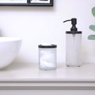 White Patterned Glass Bathroom Tumbler with Black Rim