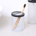 White Patterned Glass Toothbrush Holder with Black Rim