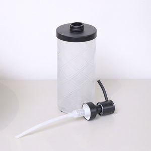 White Patterned Soap Dispenser with Black Rim   
