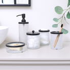 White Patterned Soap Dispenser with Black Rim
