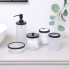 White Patterned Soap Dispenser with Black Rim