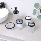 White Patterned Soap Dispenser with Black Rim