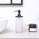 White Patterned Soap Dispenser with Black Rim