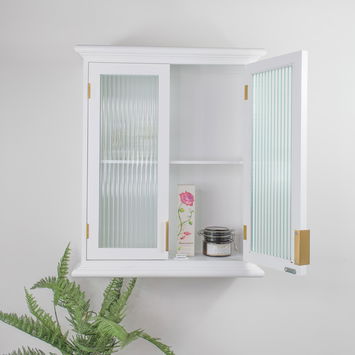 White Reeded Glass Wall Cabinet