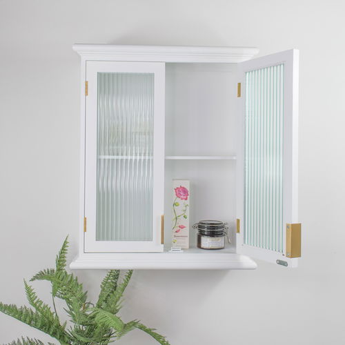 White Reeded Glass Wall Cabinet