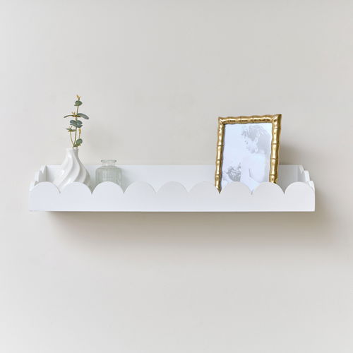 Large White Scalloped Wall Storage Shelf - 61cm