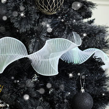 White Sparkle Ruffle Christmas Tree Ribbon - 270cm