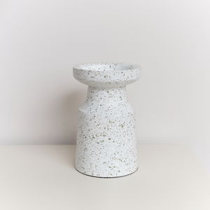 White Speckled Metal Round Pillar Candle Holder - 18cm