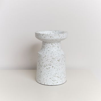 White Speckled Metal Round Pillar Candle Holder - 18cm