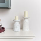 White Speckled Metal Round Pillar Candle Holder - 18cm