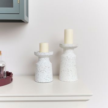 White Speckled Metal Round Pillar Candle Holder - 18cm