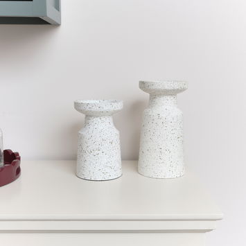 White Speckled Metal Round Pillar Candle Holder - 18cm