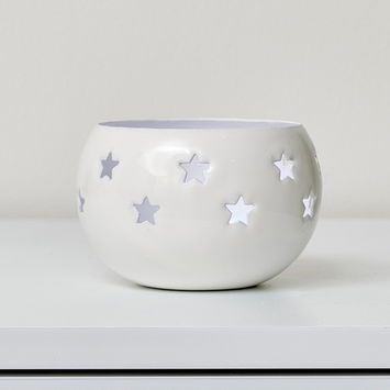 Round White Star Tealight Candle Holder - 10cm