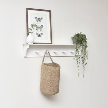 White Wall Shelf with Hooks