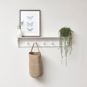 White Wall Shelf with Hooks