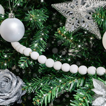 White Wooden Ball Garland - 150cm