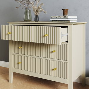 Wide 3 Drawer Chest of Drawers and Pair of Bedside Tables - Hales Taupe Range
