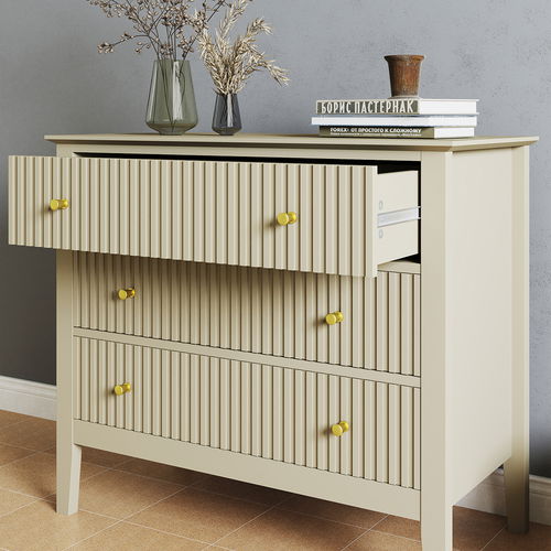 Wide 3 Drawer Chest of Drawers and Pair of Bedside Tables - Hales Taupe Range