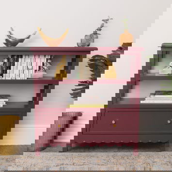 Wine Red Scalloped Storage Sideboard with One Drawer and Shelving - Staunton Wine Red Range