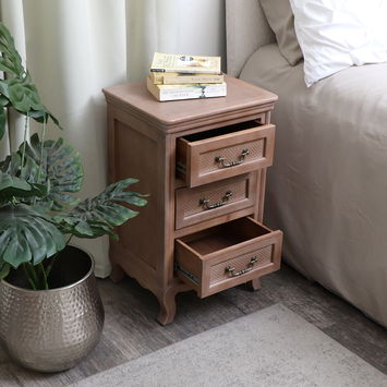 Wooden 3 Drawer Bedside Table - Hessian Range 