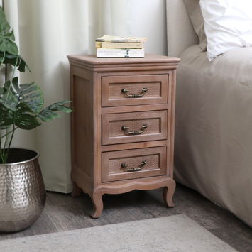 Wooden 3 Drawer Bedside Table - Hessian Range 