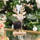 Wooden Black Fur & Gold Glitter Reindeer Ornament 