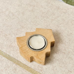 Wooden Christmas Tree Shaped Tealight Holder - 10cm Wooden Christmas Tree Shaped Tealight Holder - 10cm
