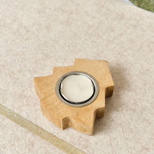 Wooden Christmas Tree Shaped Tealight Holder - 10cm
