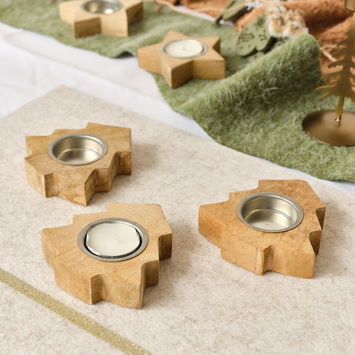 Wooden Christmas Tree Shaped Tealight Holder - 10cm
