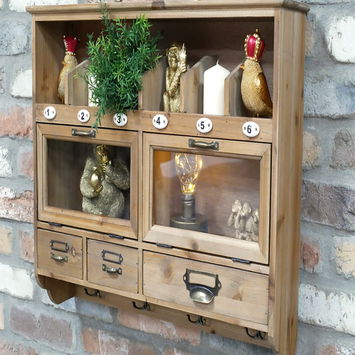 Wooden Wall Mounted Cupboard with hooks