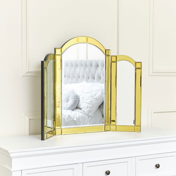 Yellow Glass Art Deco Triple Mirror 74cm x 60cm