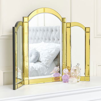 Yellow Glass Art Deco Triple Mirror 74cm x 60cm