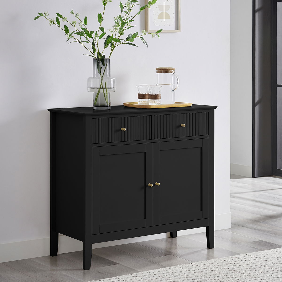 Black Two Door Two Drawer Sideboard - Hales Black Range