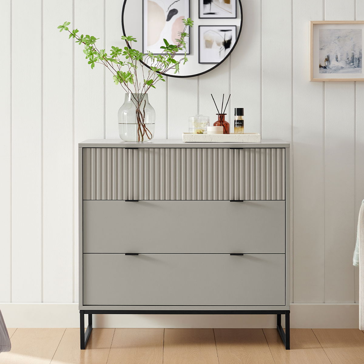 Large 3 Drawer Chest of Drawers - Hesley Ash Grey Range