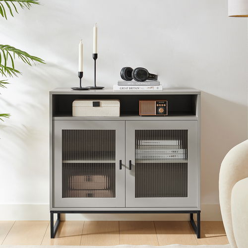 Large Two Door Reeded Glass Sideboard - Hesley Ash Grey Range