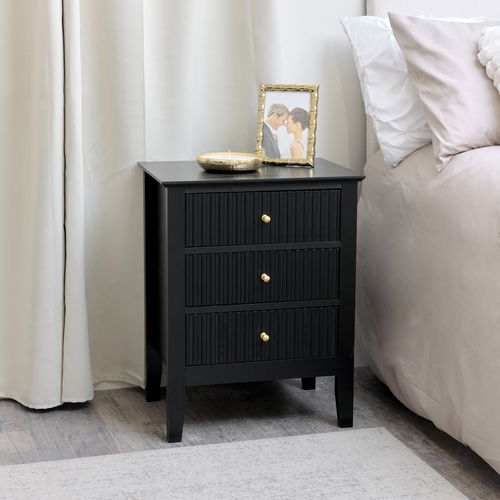 3 Drawer Bedside Table - Hales Black Range