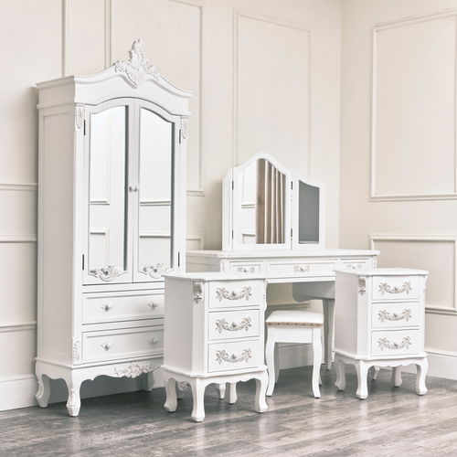 Antique White Closet, Dressing Table Set & Pair of Bedside Tables - Pays Blanc Range